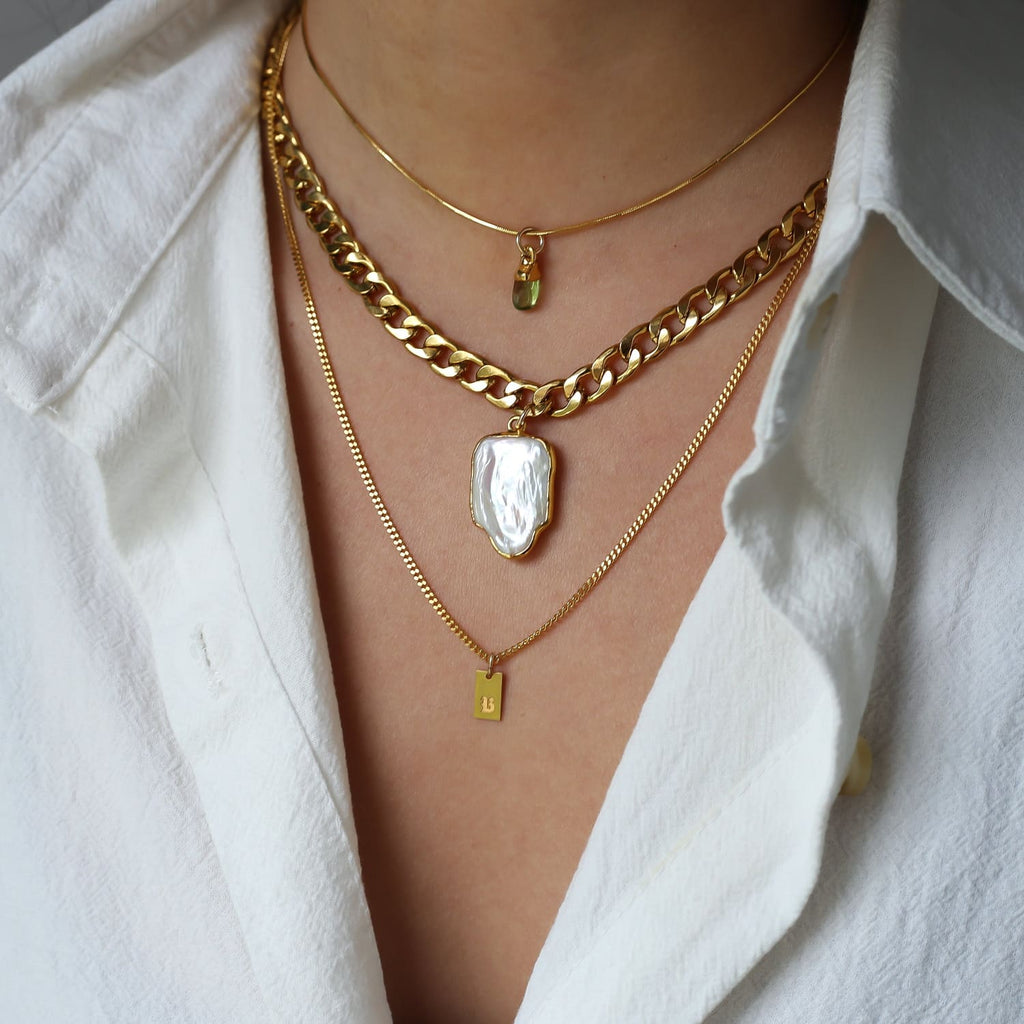 Pearl Cuban Link Choker Necklace • Real Baroque Pearl Choker • Gothic Raw Gemstone Choker • Handmade Jewelry • Whimsigoth • 24k Dip