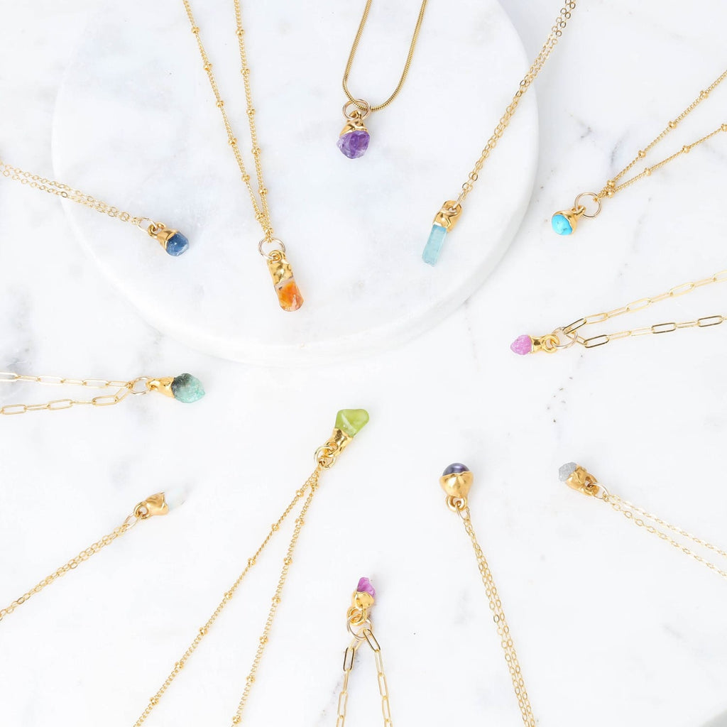 Personalized Dainty Raw Gemstone Birthstone Necklace