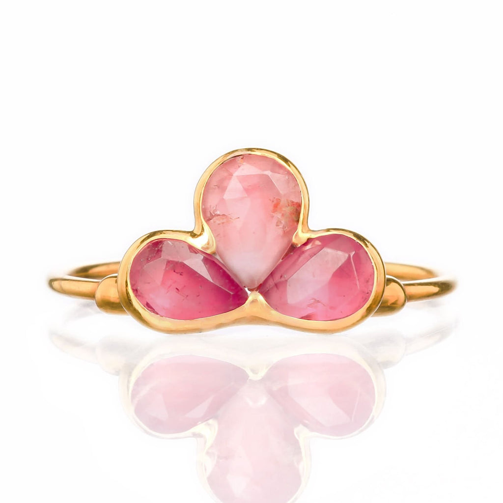 Pink Tourmaline Fleur Ring, Art Deco Pink Tourmaline Ring for Women, Pink Stone Ring, Gemstone  Ring, Dainty Elegant Ring  • 24k Dip