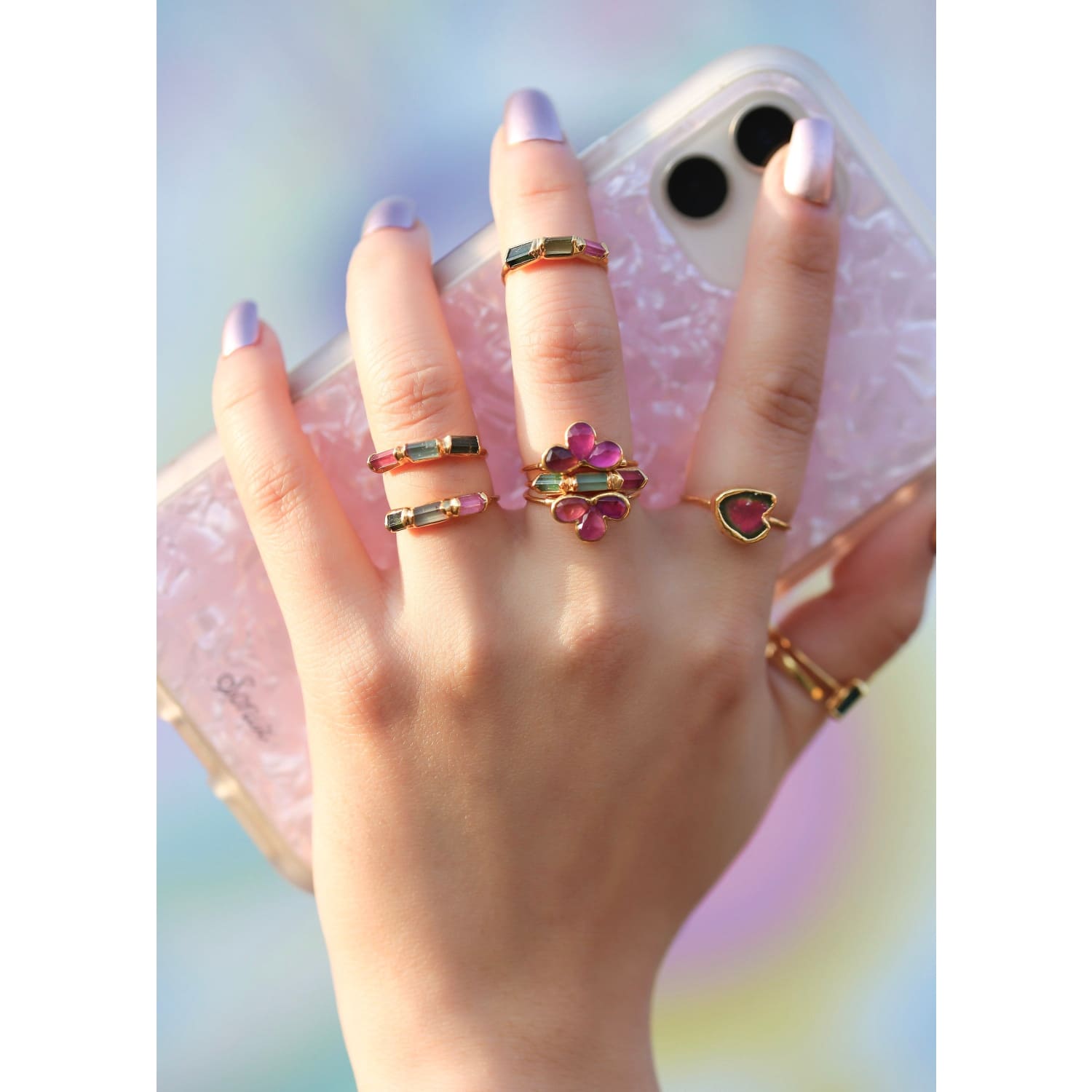 Pink Tourmaline Fleur Ring, Art Deco Pink Tourmaline Ring for Women, Pink Stone Ring, Gemstone  Ring, Dainty Elegant Ring  • 24k Dip