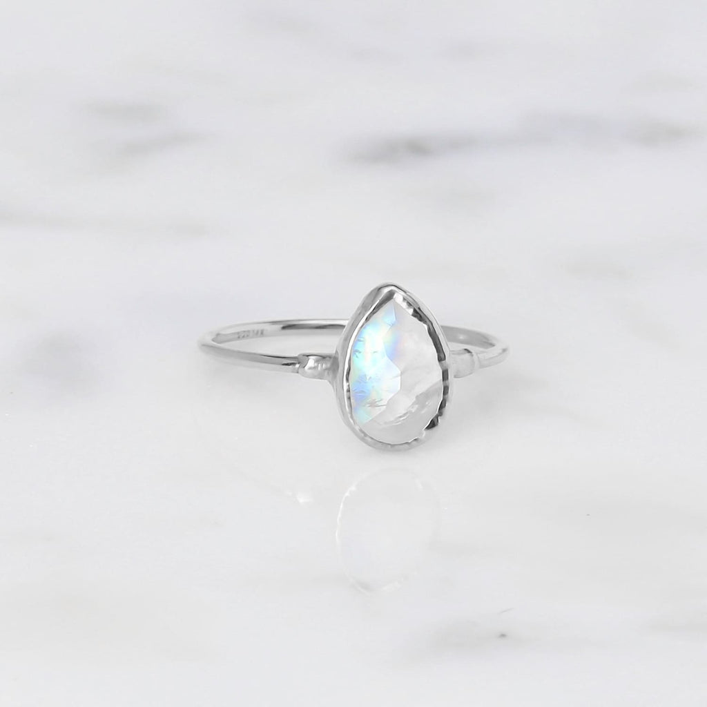 Rain Drop Moonstone Ring in Sterling Silver