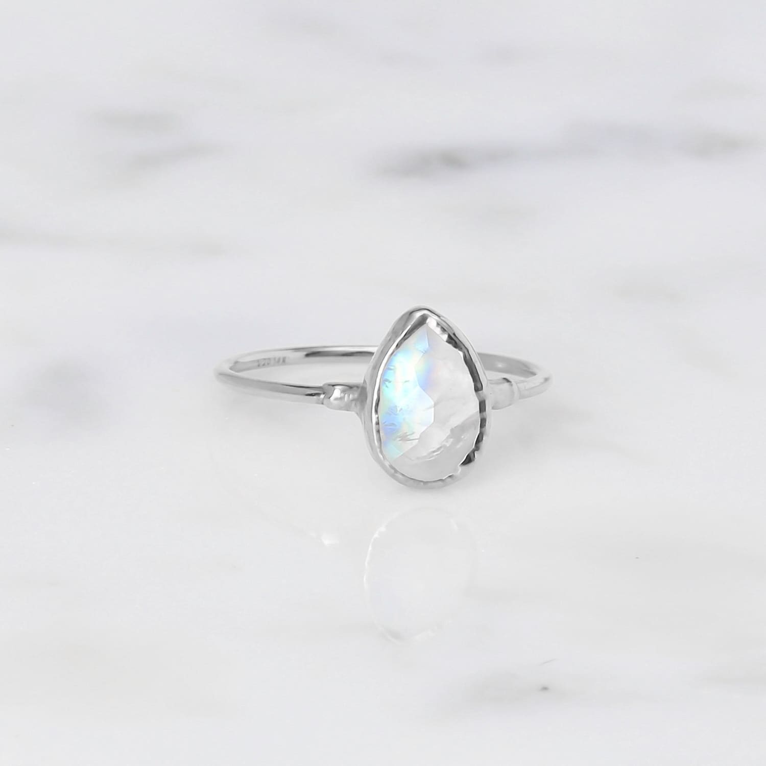 Rain Drop Moonstone Ring in Sterling Silver