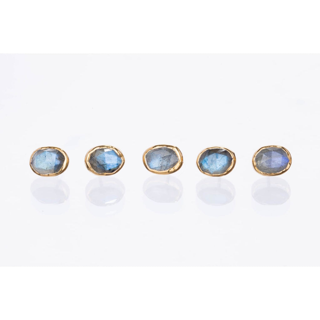 Rainbow Labradorite Stud Earrings in Rosecut