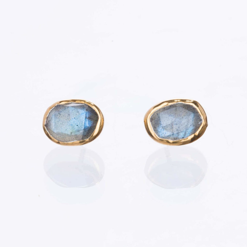 Rainbow Labradorite Stud Earrings in Rosecut