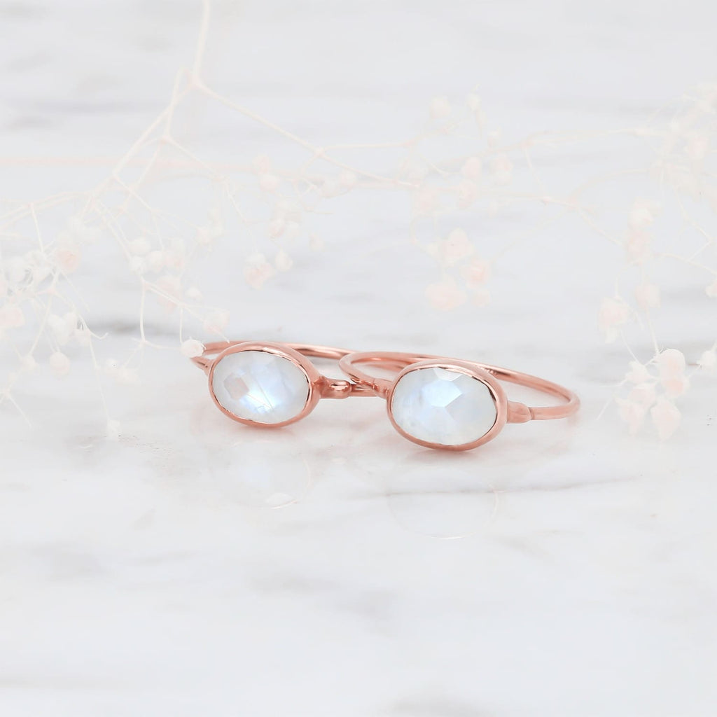 Rainbow Moonstone Ring in Rosecut