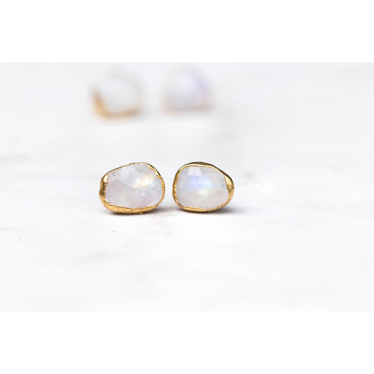 Rainbow Moonstone Stud Earrings in Sterling Silver