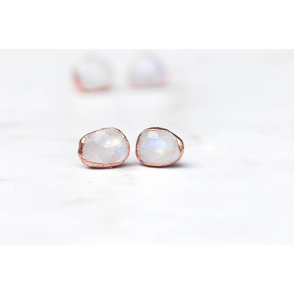 Rainbow Moonstone Stud Earrings in Sterling Silver