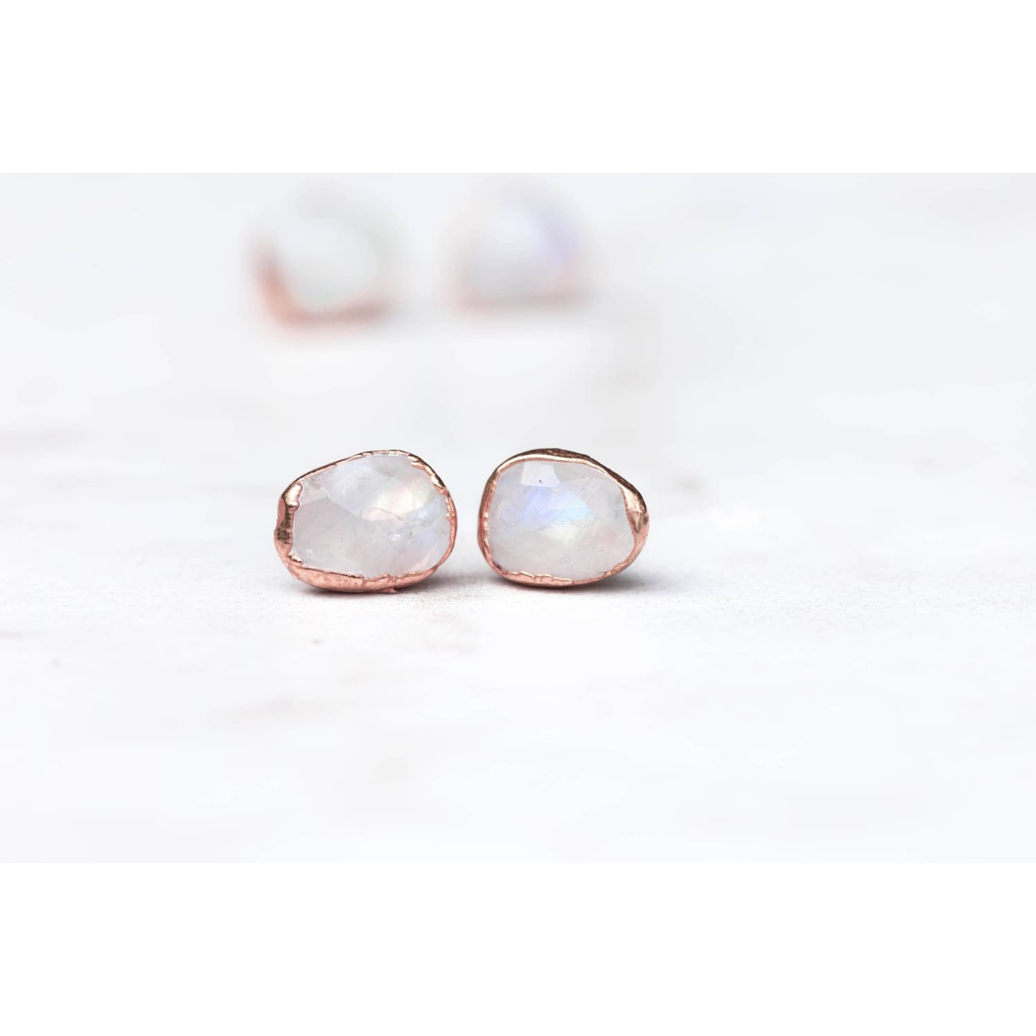 Rainbow Moonstone Stud Earrings in Sterling Silver