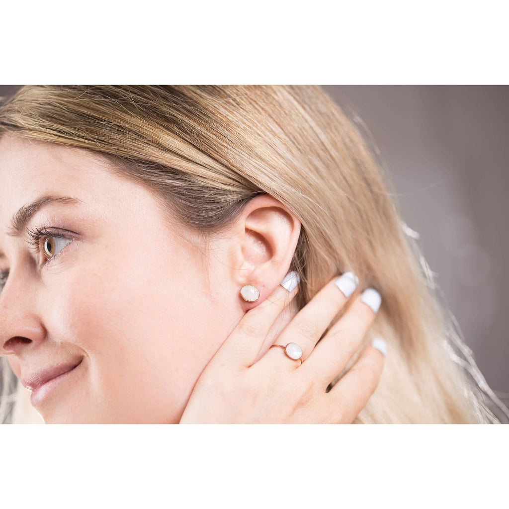 Rainbow Moonstone Stud Earrings in Sterling Silver