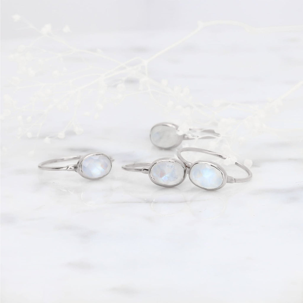 Rainbow Raw Moonstone Ring in Rosecut and Sterling Silver