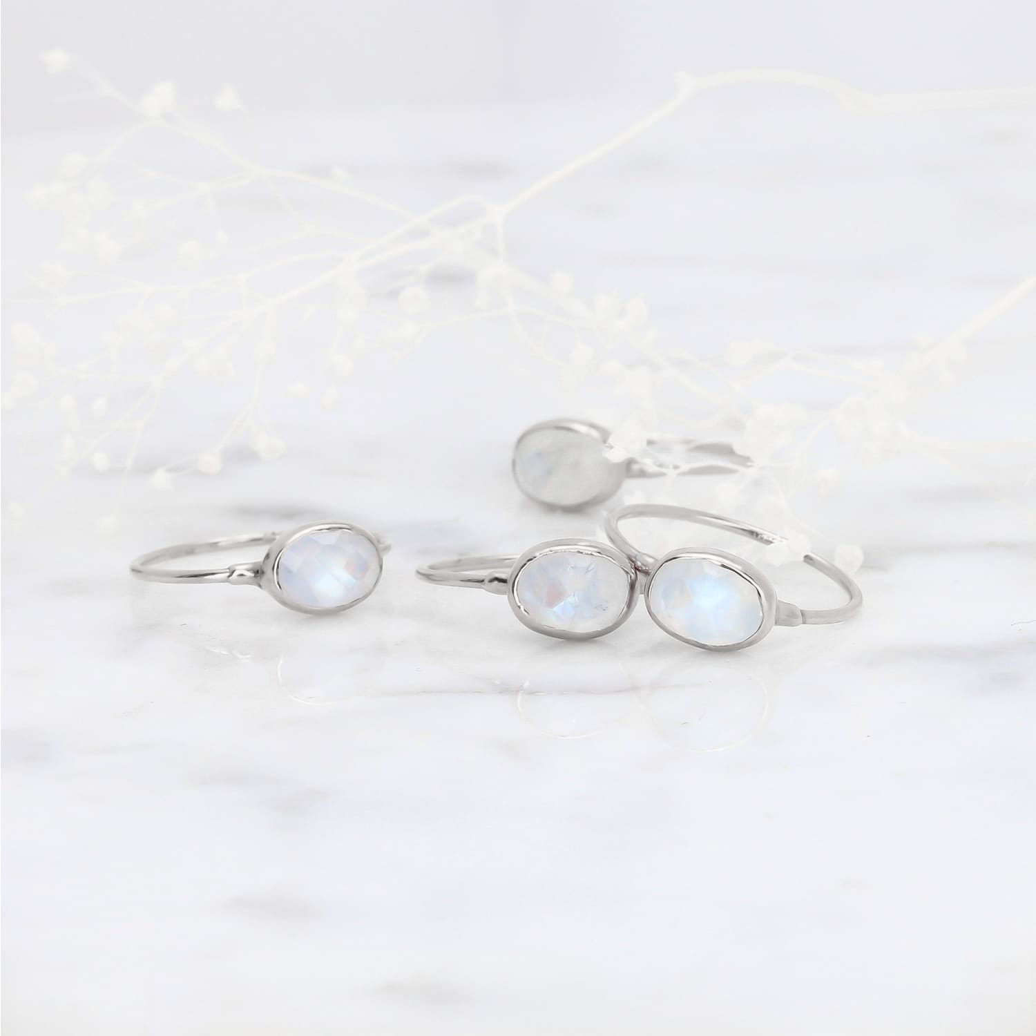 Rainbow Raw Moonstone Ring in Rosecut and Sterling Silver