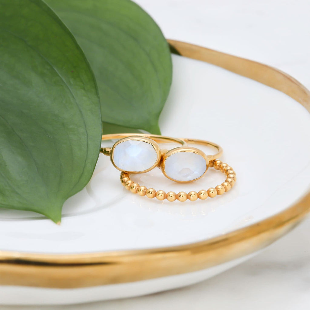 Rainbow Raw Moonstone Ring in Rosecut and Sterling Silver