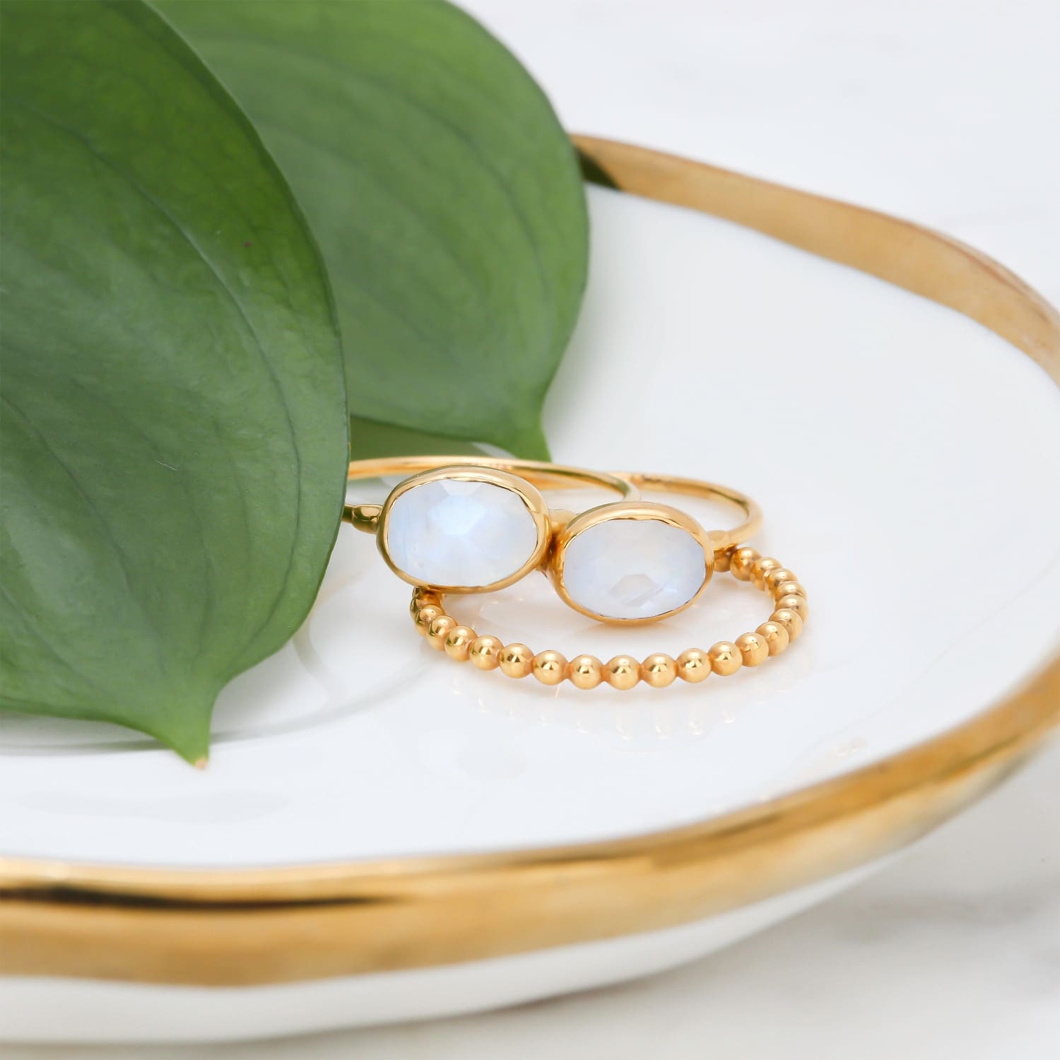 Rainbow Raw Moonstone Ring in Rosecut and Sterling Silver