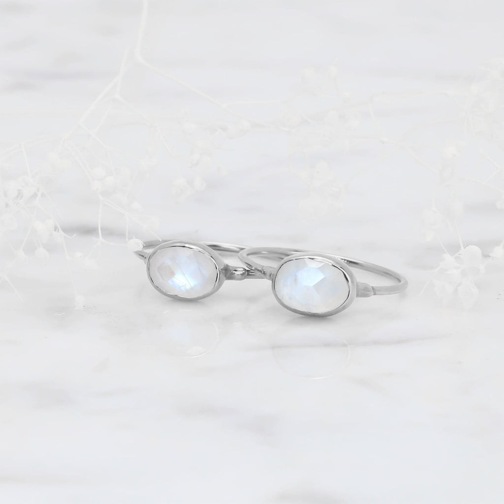 Rainbow Raw Moonstone Ring in Rosecut and Sterling Silver