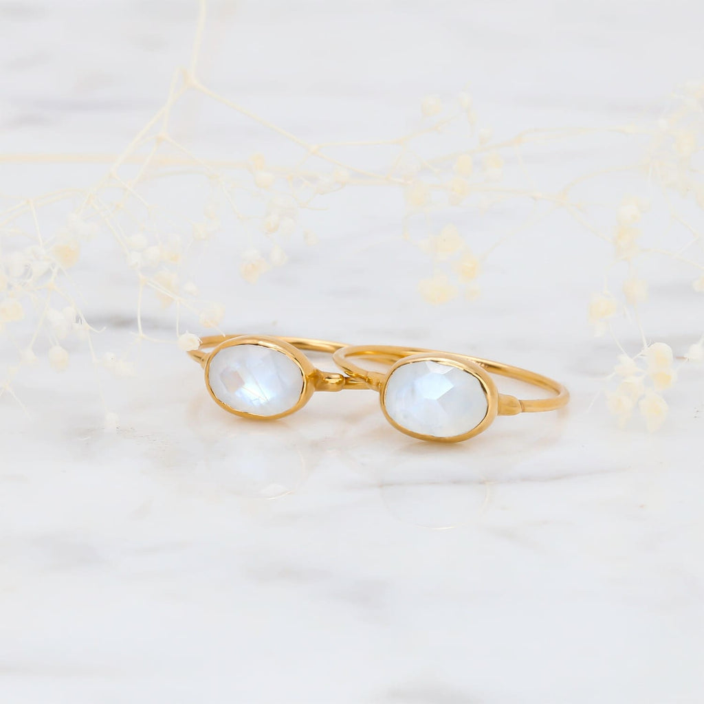 Rainbow Raw Moonstone Ring in Rosecut and Sterling Silver