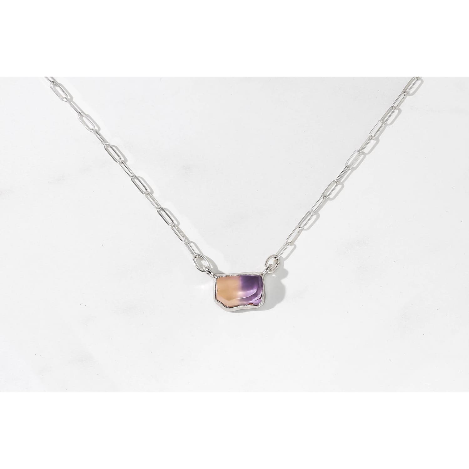 Raw Ametrine Necklace with Gold Filled Paperclip Chain