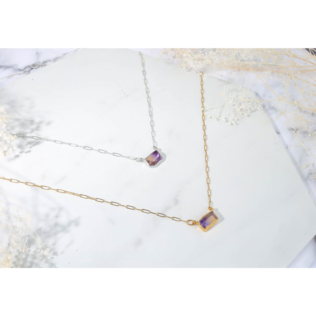 Raw Ametrine Necklace with Gold Filled Paperclip Chain