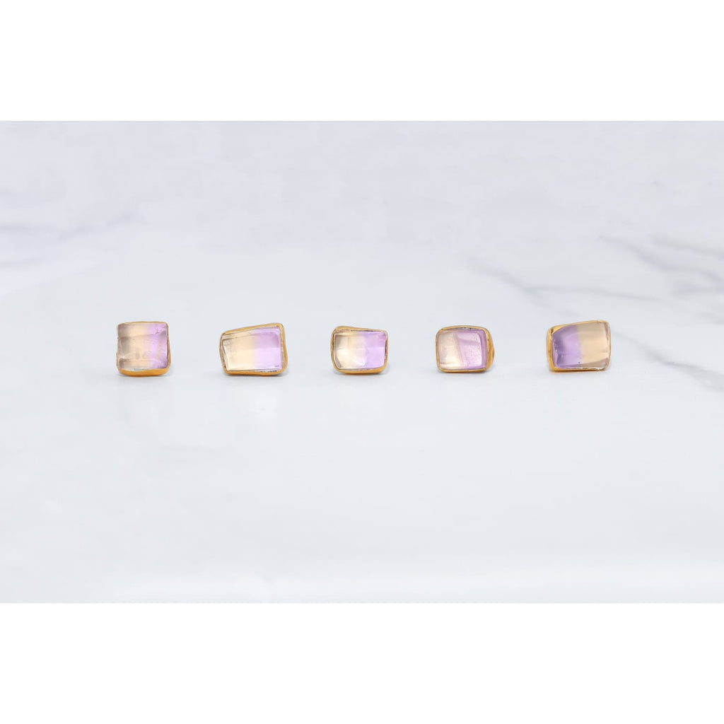 Raw Ametrine Stud Earrings w/ Gold Fill, Unique Natural Amethyst and Citrine Rough  Jewelry. Cube Rectangle Gemstone. Handmade in USA