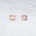 Raw Ametrine Stud Earrings w/ Gold Fill, Unique Natural Amethyst and Citrine Rough  Jewelry. Cube Rectangle Gemstone. Handmade in USA