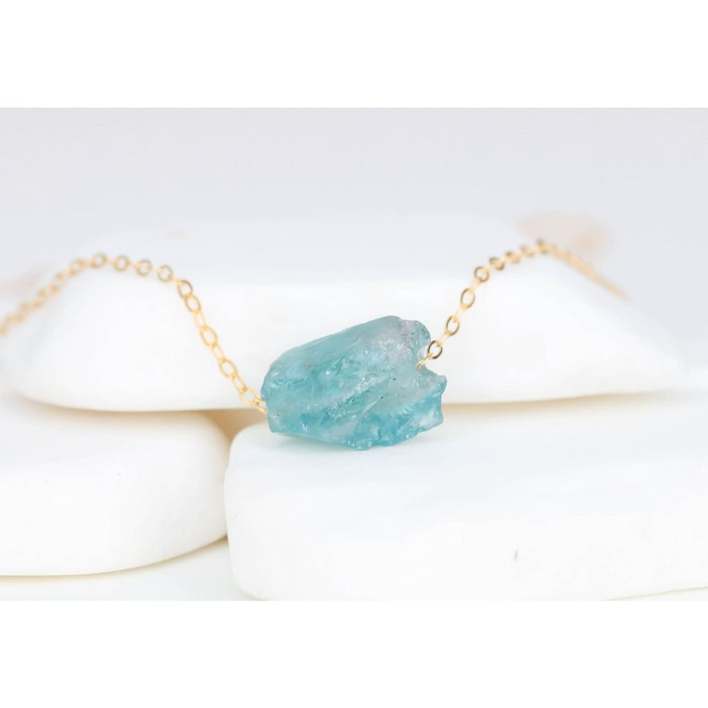Raw Apatite Necklace, Dainty Gold Raw Birthstone Necklace, Rough Gemstone Pendant, Raw  Necklace, Raw Layered Pendant,  k Whimsigoth
