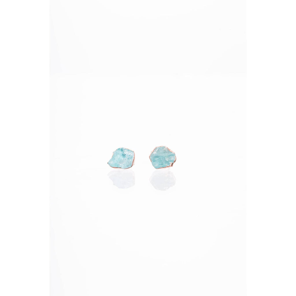 Raw Apatite Stud Earrings in Rose Gold