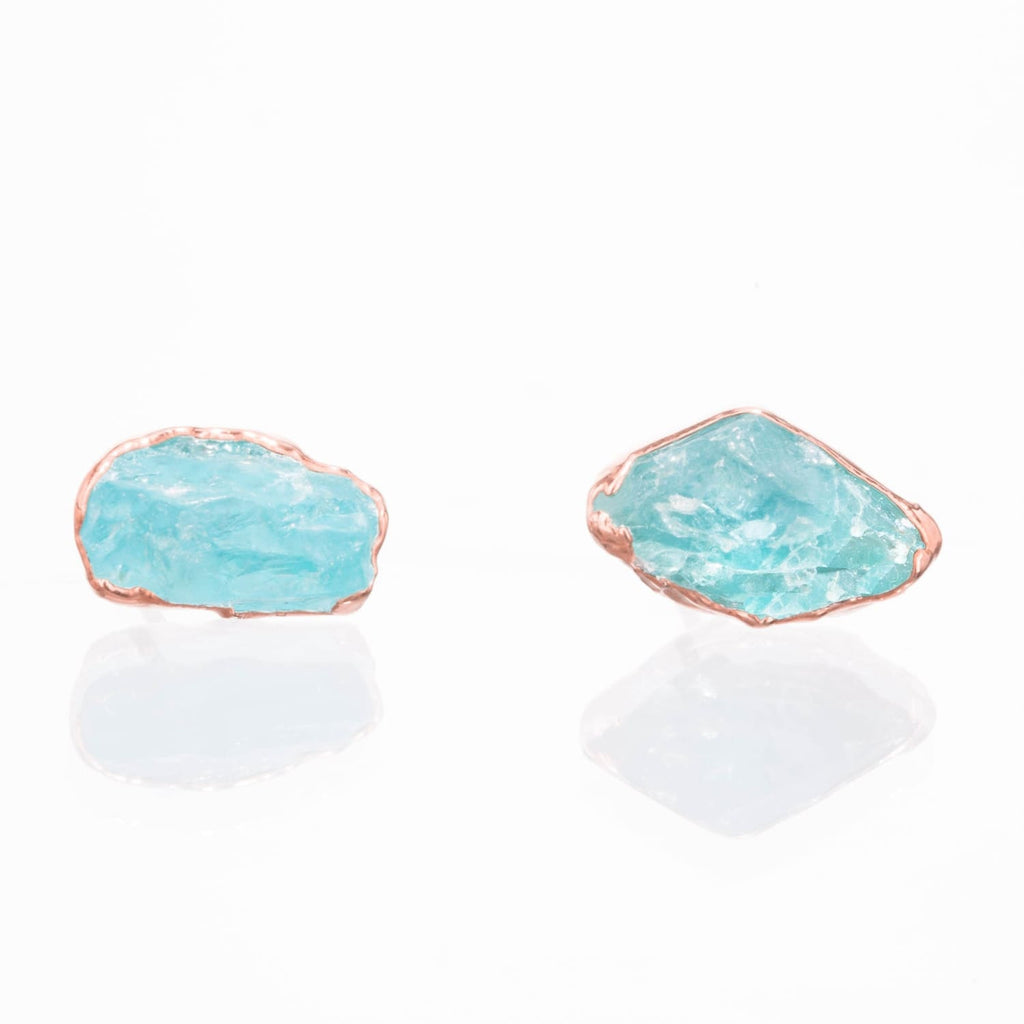 Raw Apatite Stud Earrings in Rose Gold