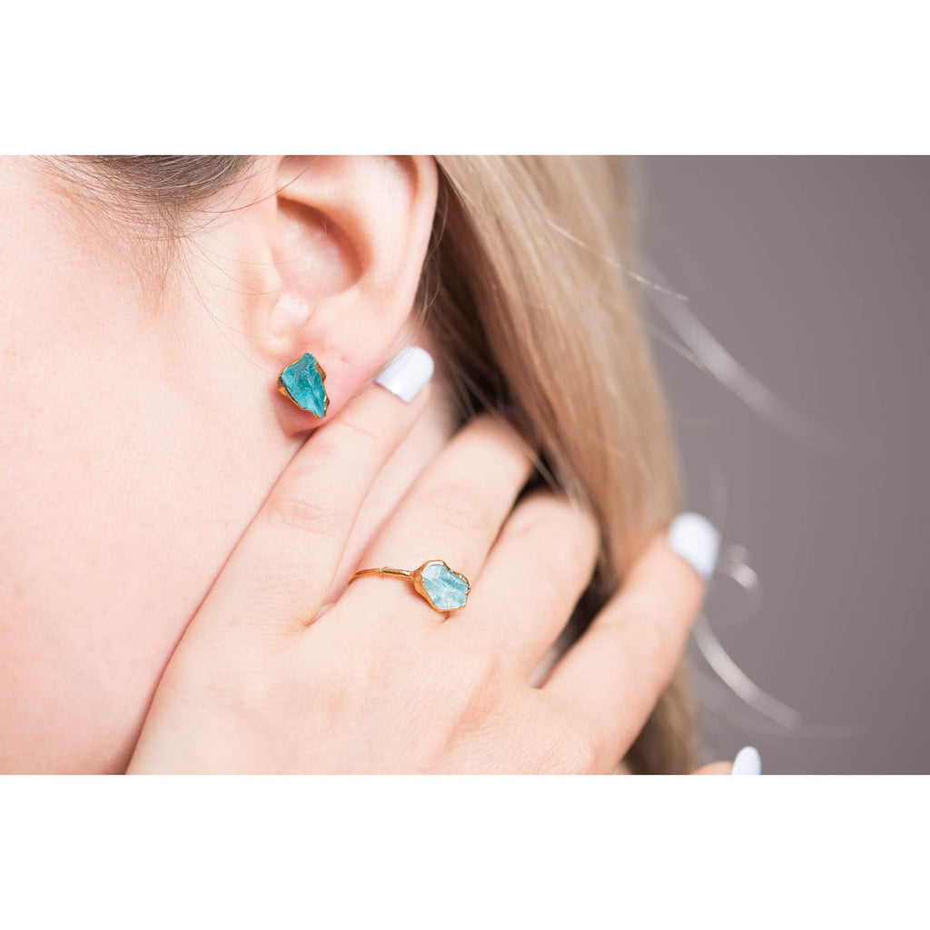 Raw Apatite Stud Earrings in Sterling Silver