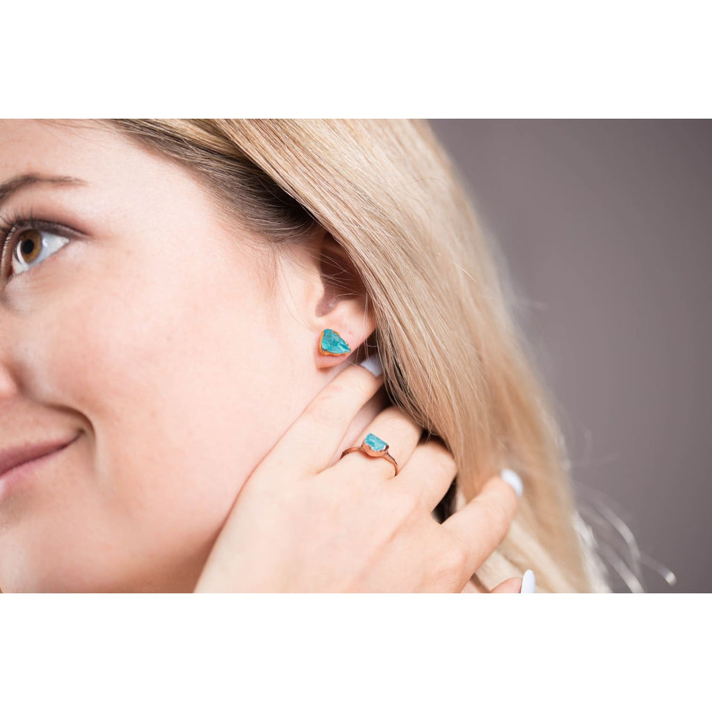 Raw Apatite Stud Earrings in Sterling Silver