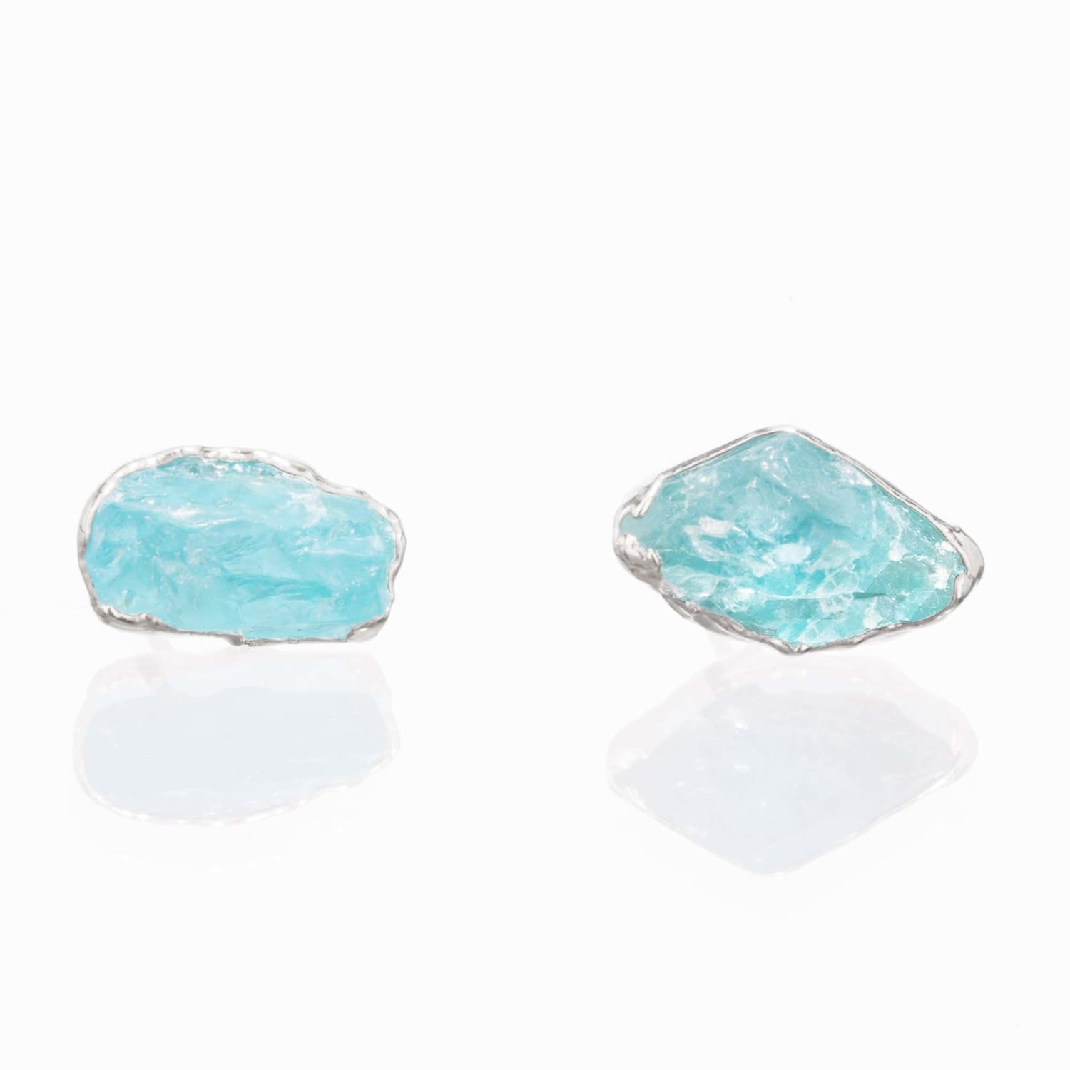 Raw Apatite Stud Earrings in Sterling Silver