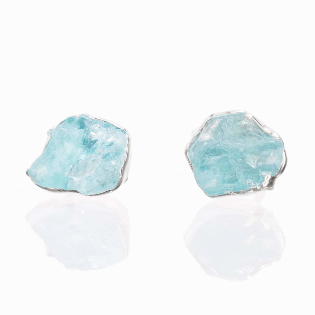 Raw Apatite Stud Earrings in Sterling Silver