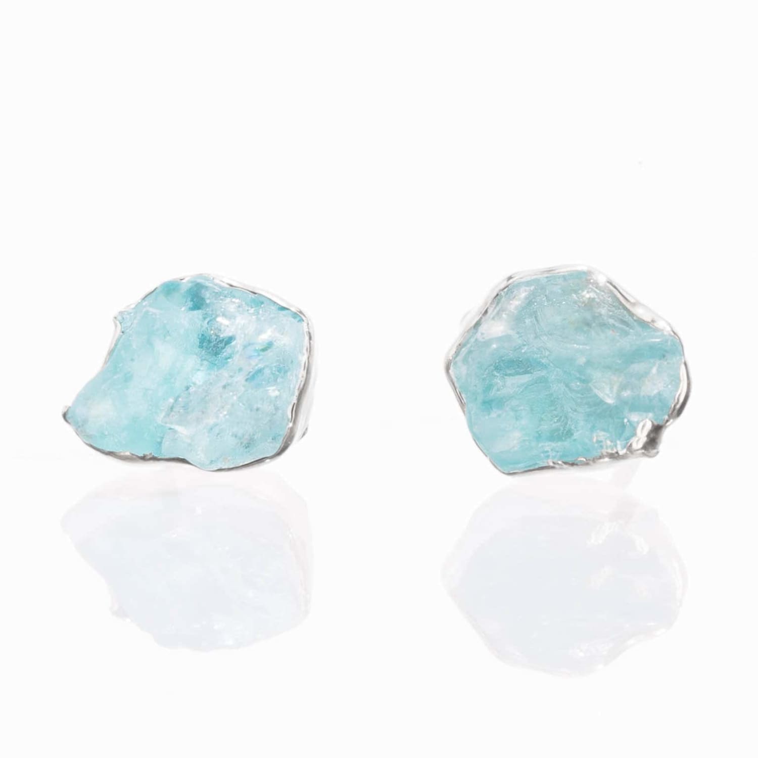 Raw Apatite Stud Earrings in Sterling Silver