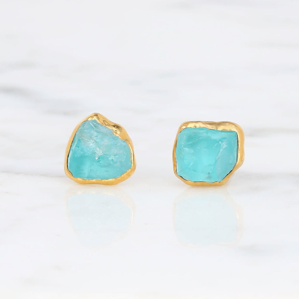 Raw Apatite Stud Earrings in Yellow Gold