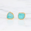 Raw Apatite Stud Earrings in Yellow Gold