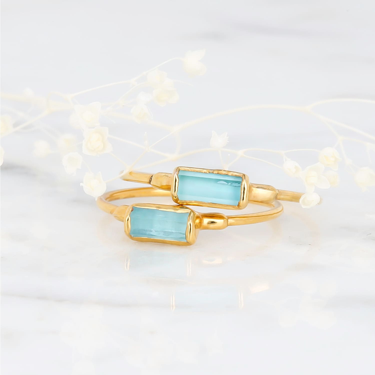 Raw Aquamarine Baguette Ring