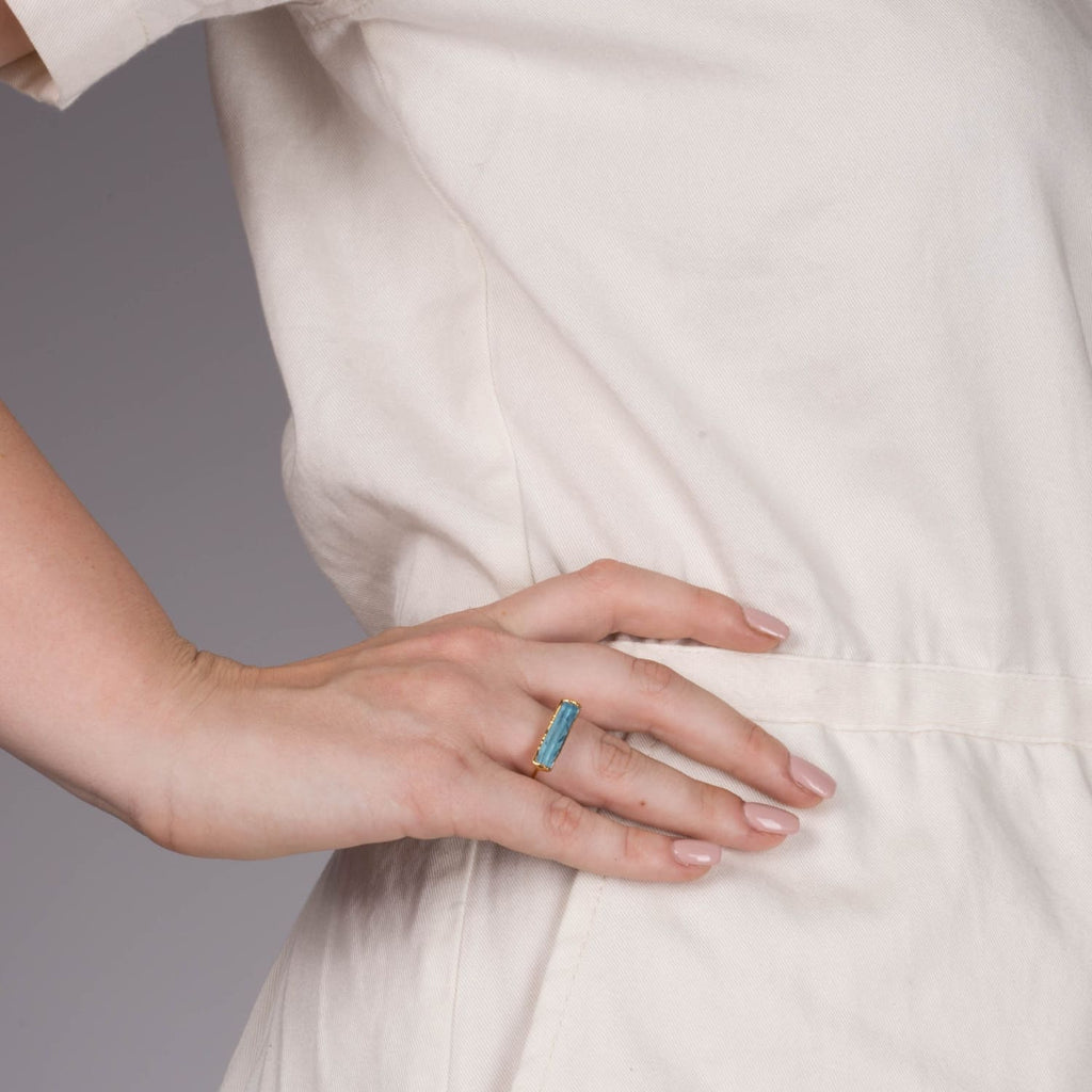 Raw Aquamarine Bar Ring Rose Gold