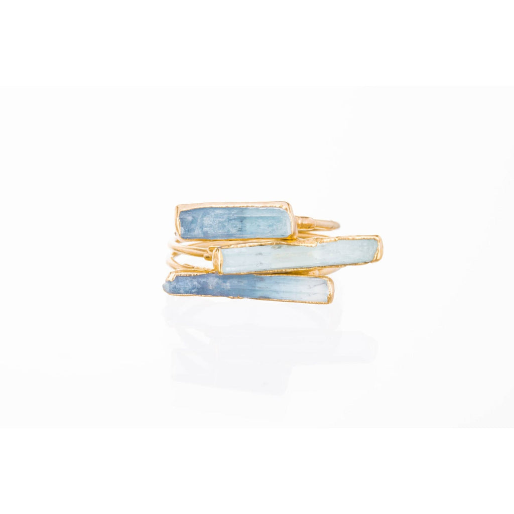 Raw Aquamarine Bar Ring Rose Gold