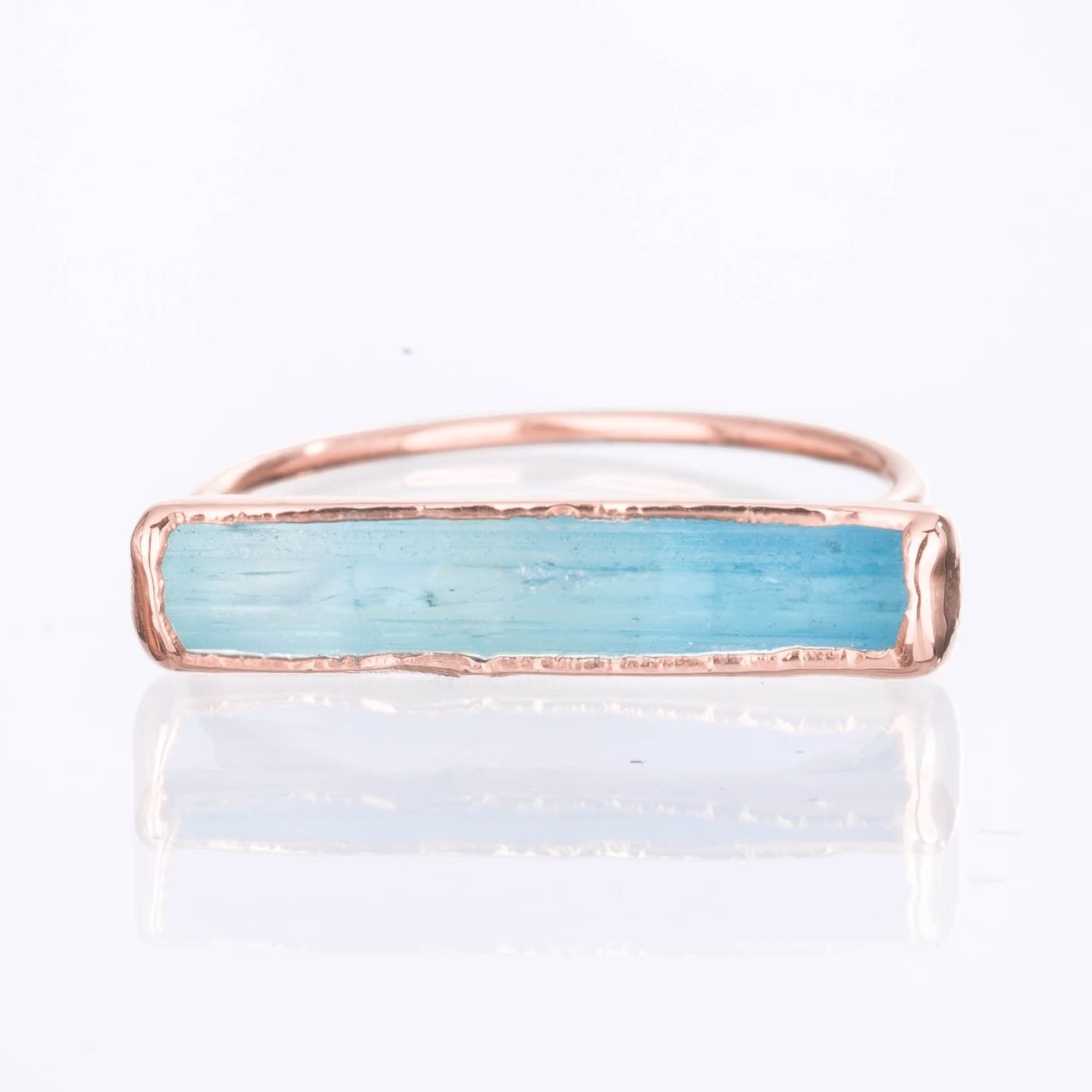 Raw Aquamarine Bar Ring Rose Gold