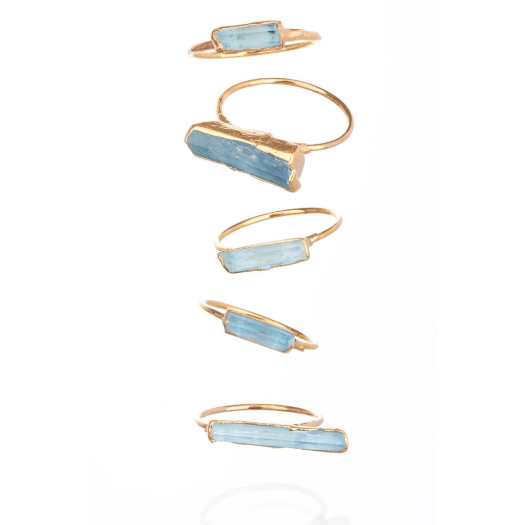 Raw Aquamarine Bar Ring Rose Gold