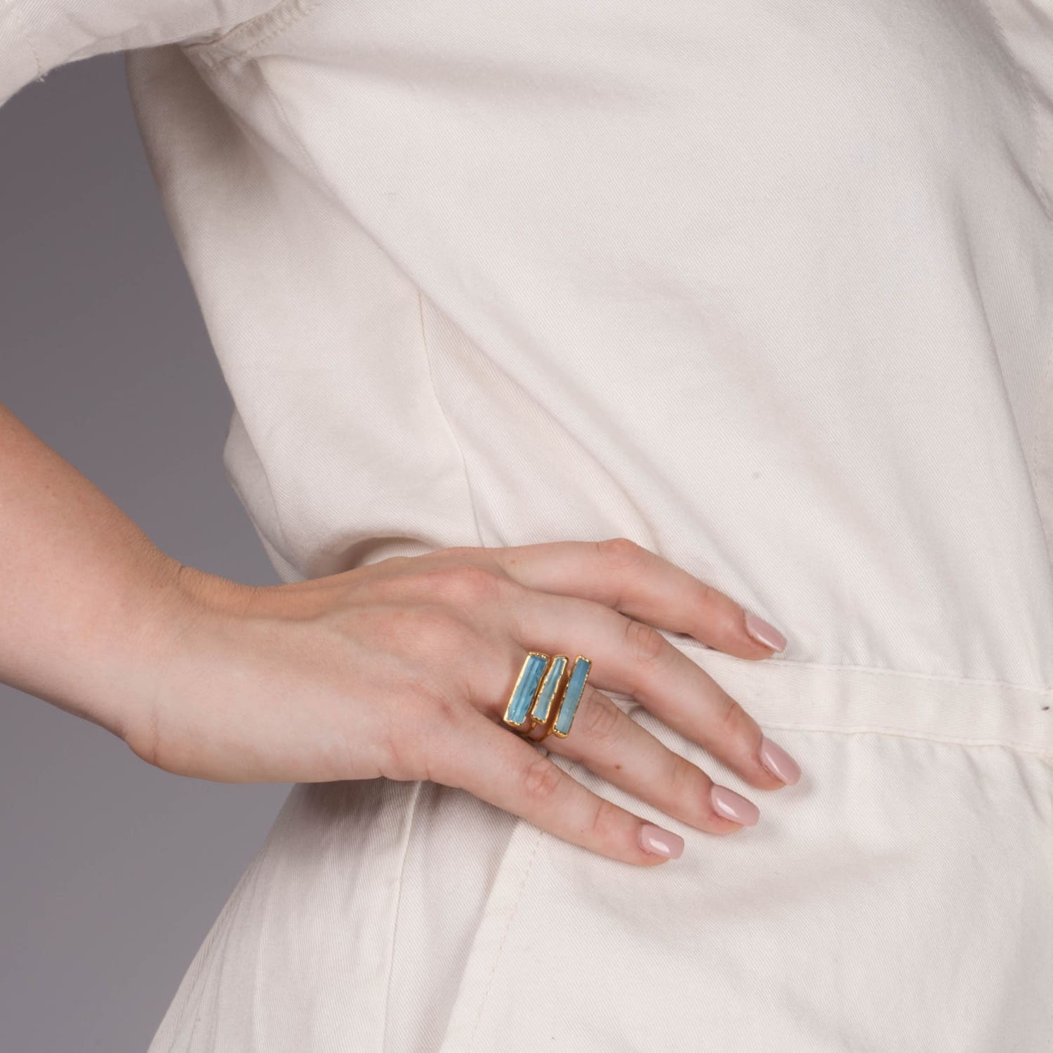 Raw Aquamarine Bar Ring Rose Gold