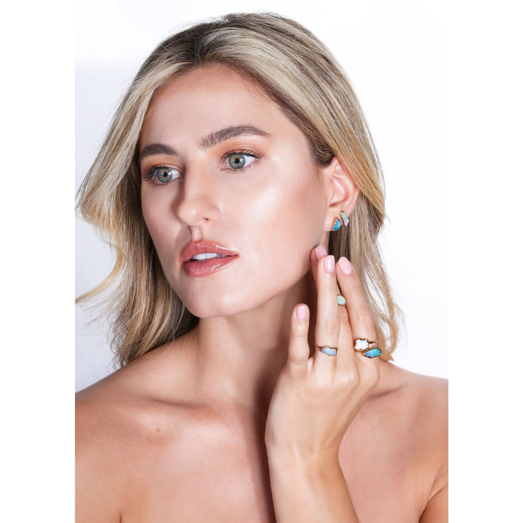 Raw Australian Opal Earrings in Rose Gold
