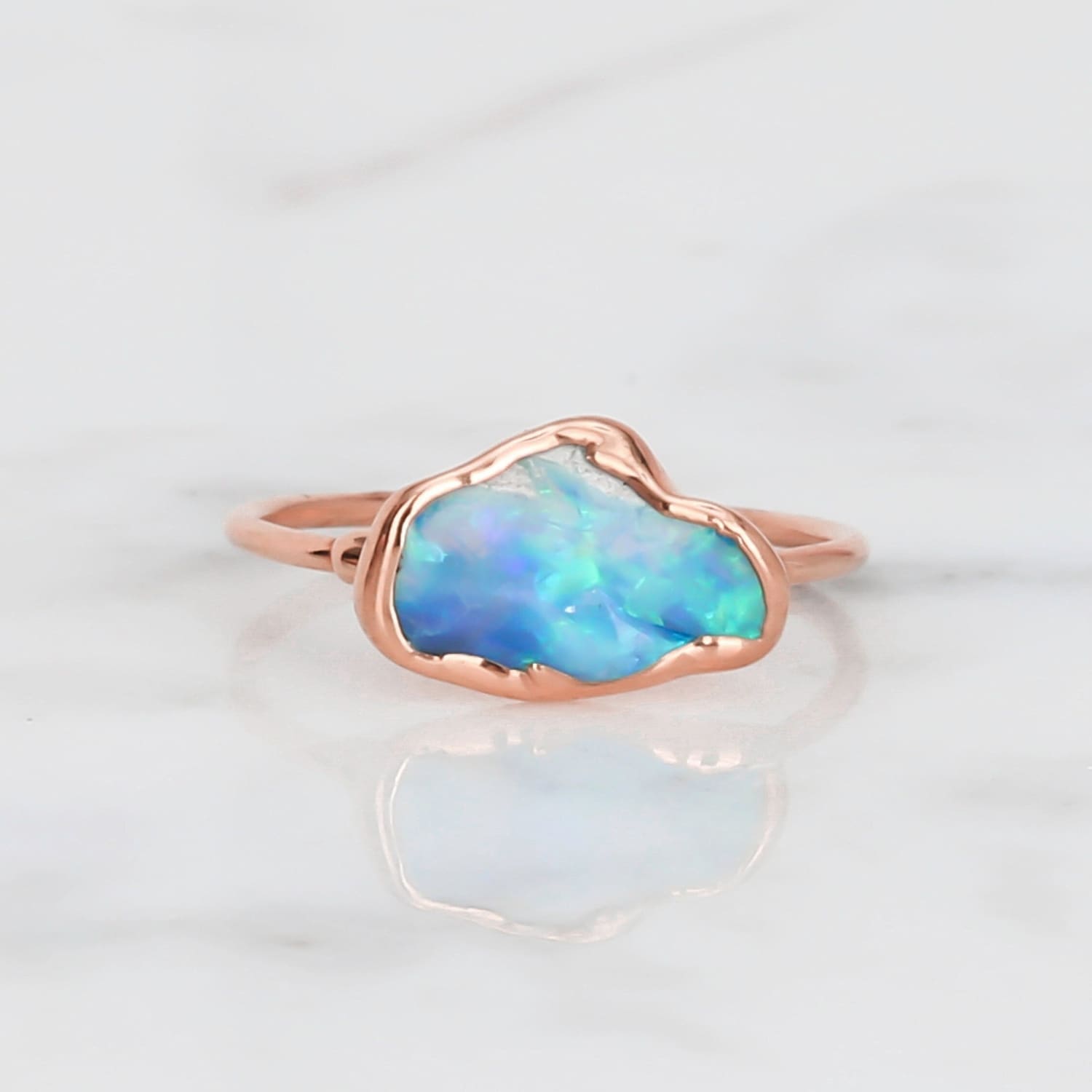 Raw Australian Opal Ring in Rose Gold