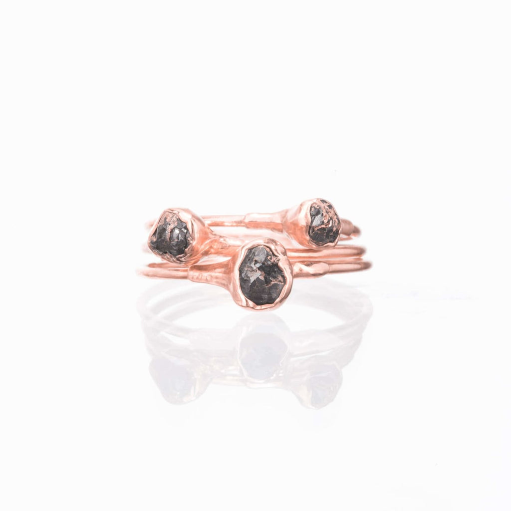 Raw Black Diamond Ring in Rose Gold