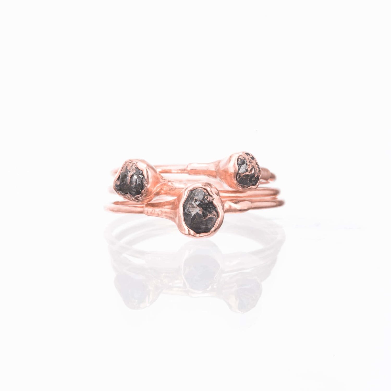 Raw Black Diamond Ring in Rose Gold