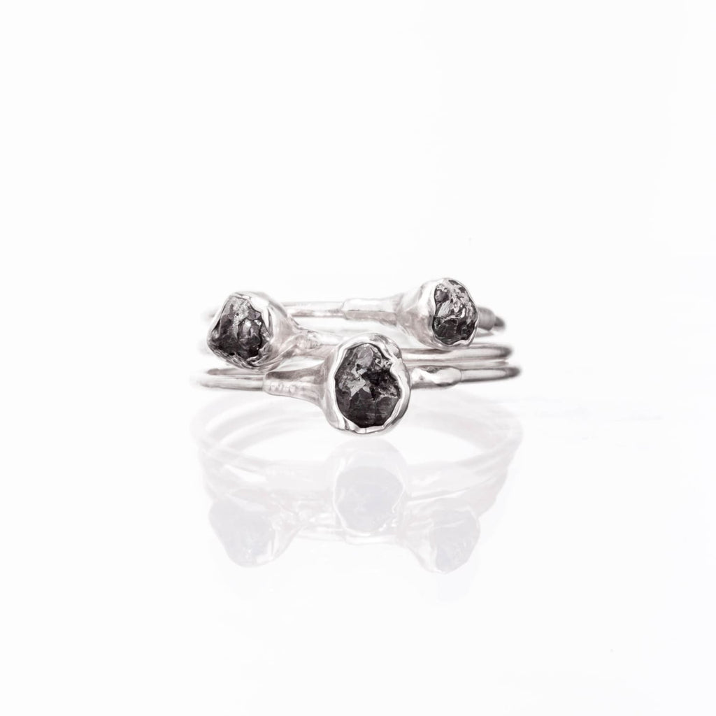 Raw Black Diamond Ring in Sterling Silver