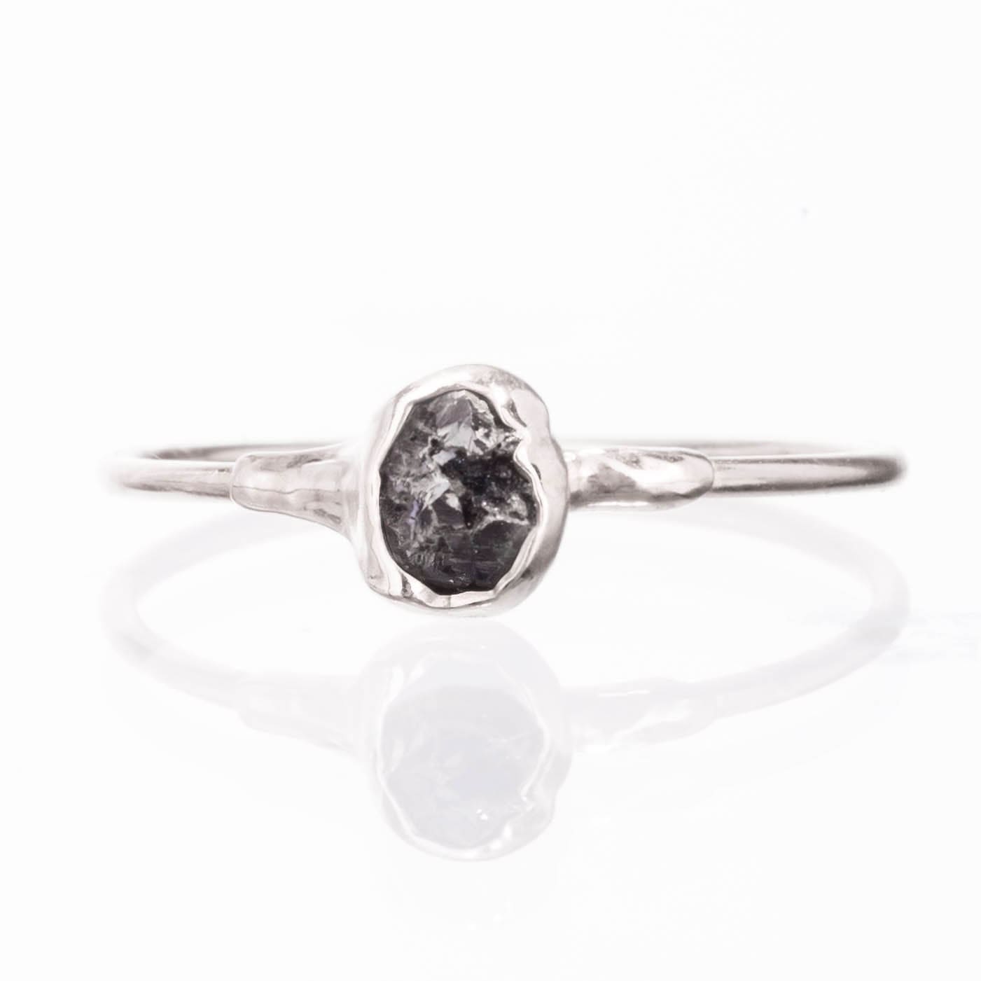 Raw Black Diamond Ring in Sterling Silver