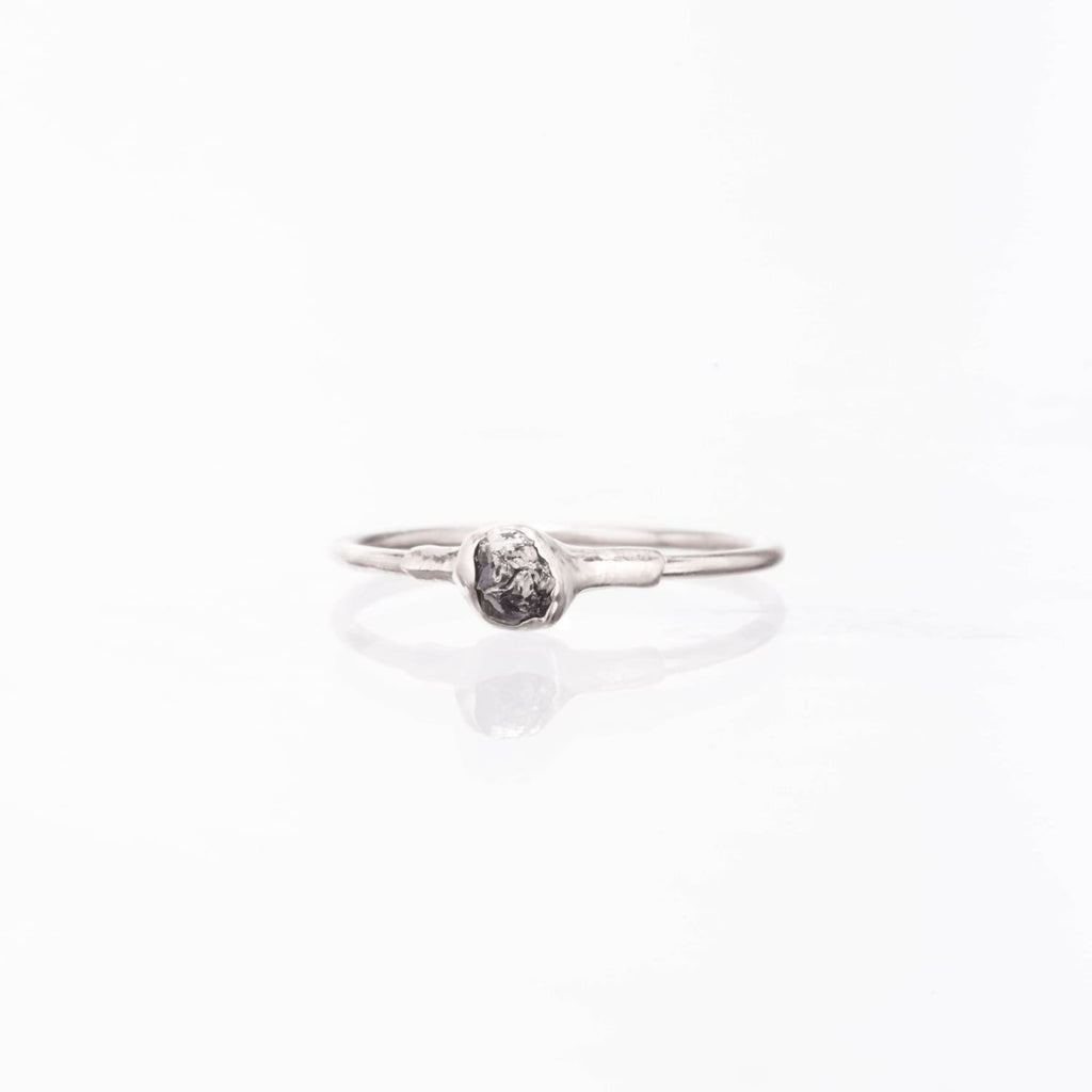 Raw Black Diamond Ring in Sterling Silver