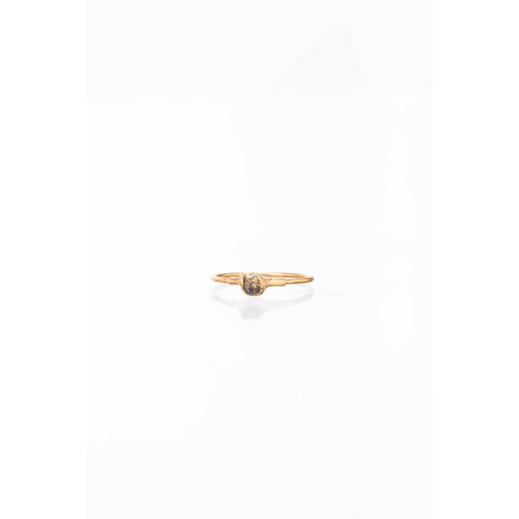 Raw Black Diamond Ring in Yellow Gold