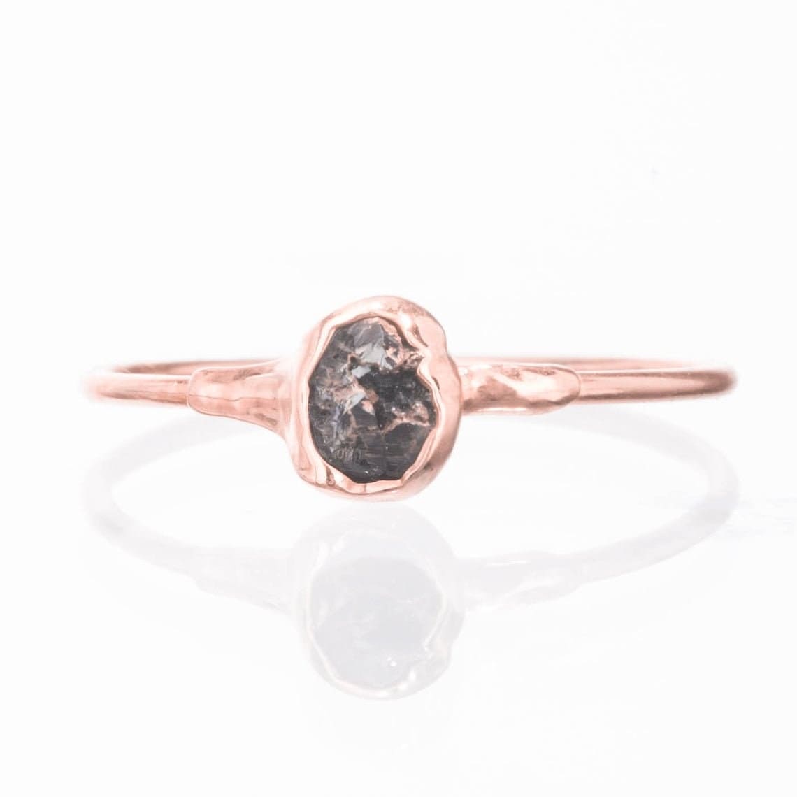 Raw Black Diamond Ring in Yellow Gold