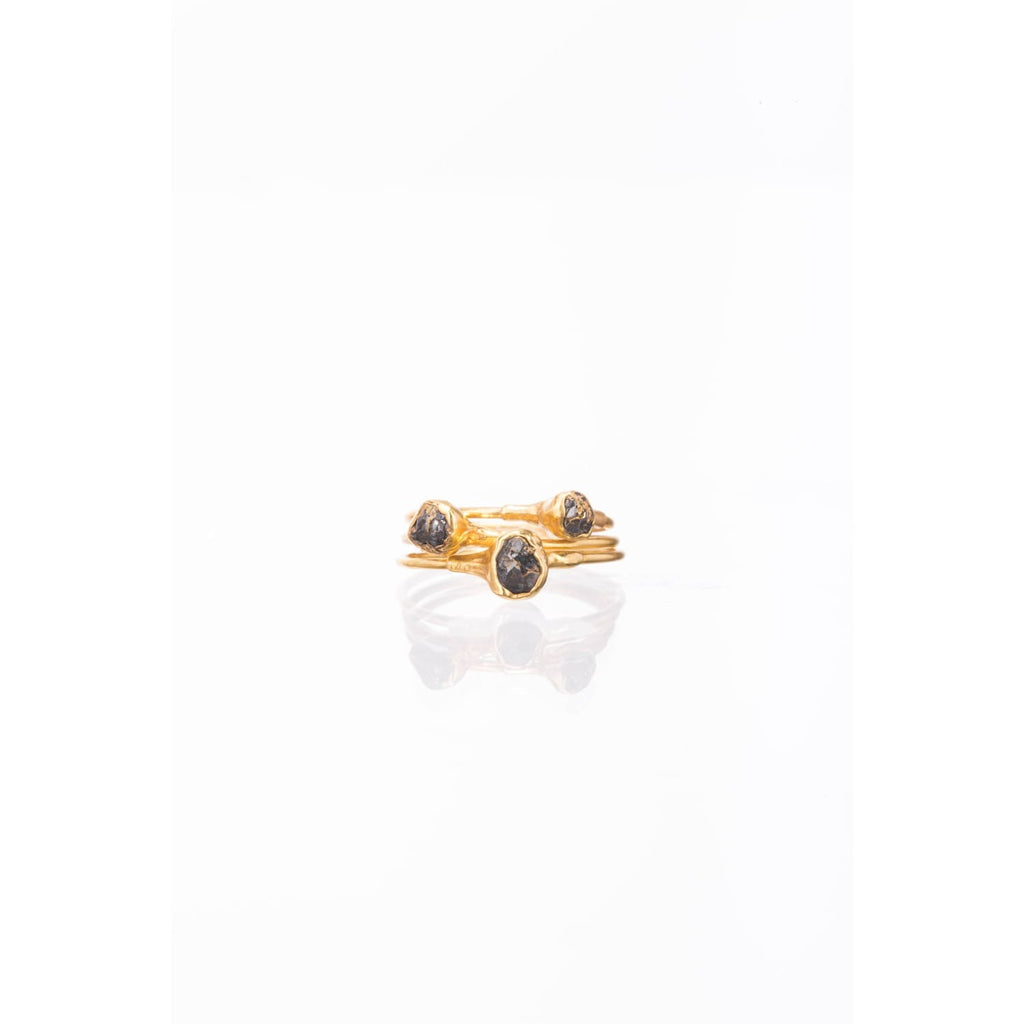 Raw Black Diamond Ring in Yellow Gold