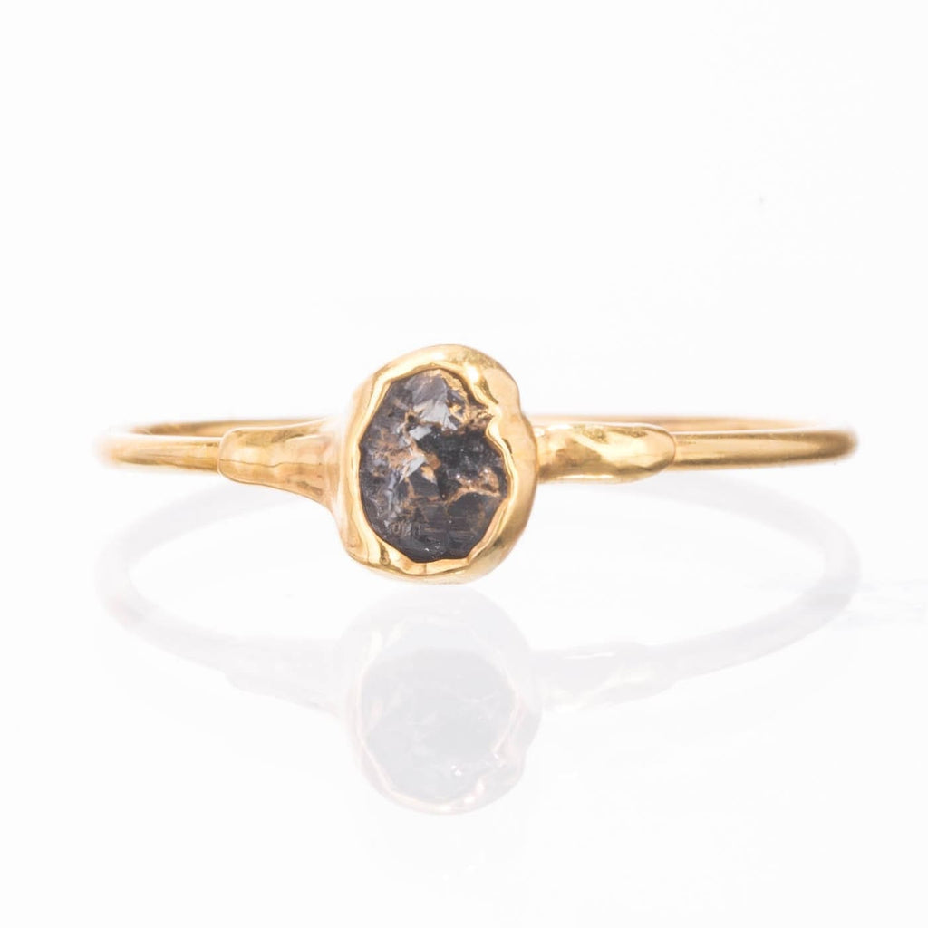 Raw Black Diamond Ring in Yellow Gold